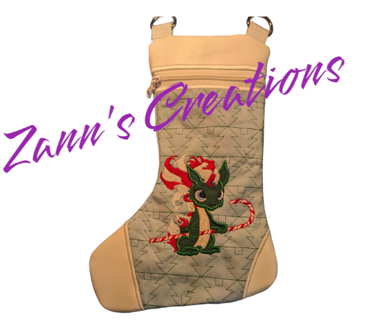 Peppermint Dragon Stocking Shaped ITH Bag - Three Sizes Available