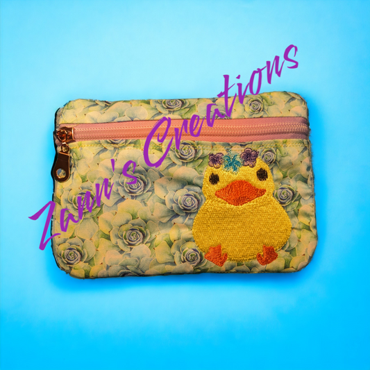 Duckies - Duckie with Flower Crown Zipper Bag - 5"x7"