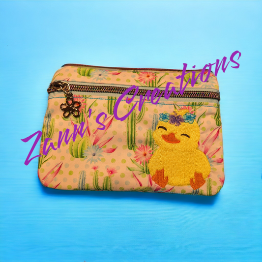 Duckies - Happy Duckie with Flower Crown Zipper Bag - 5"x7"